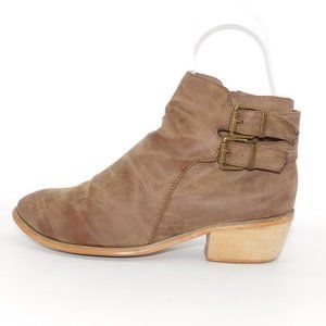 Twisted Distressed Tan Ankle Cowboy Bootie